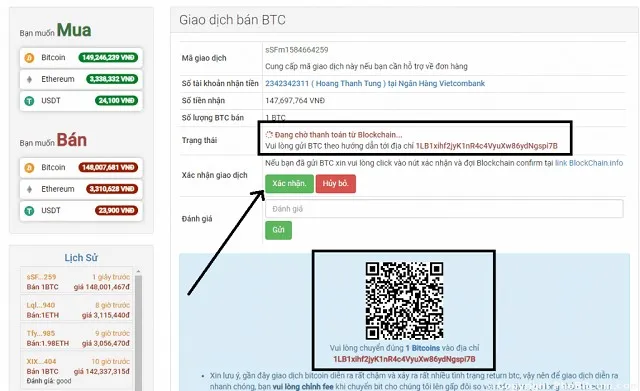 Chuyển coin theo hướng dẫn và nhấn vào nút “xác nhận” để hoàn tất