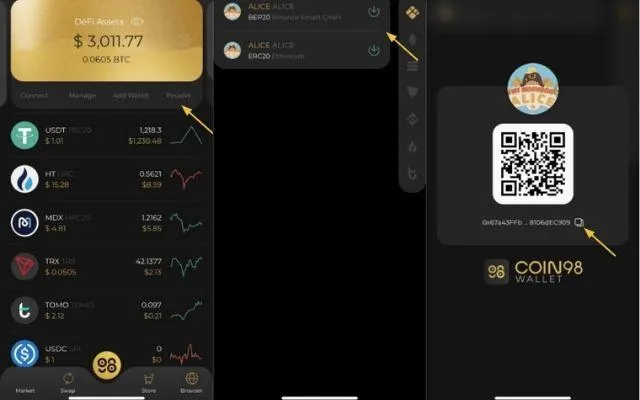 Coin 98 wallet là ví lưu trữ của Alice token