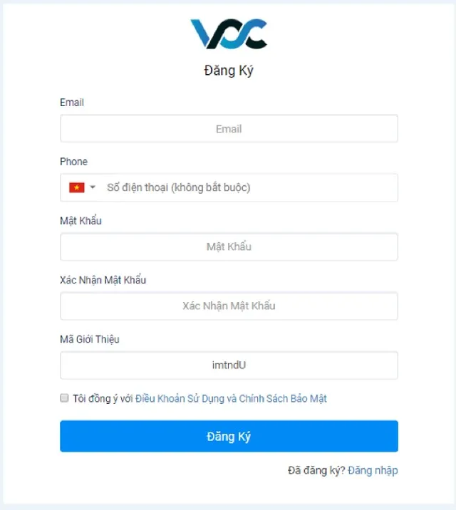 Đăng ký tài khoản giao dịch bằng thông tin cá nhân