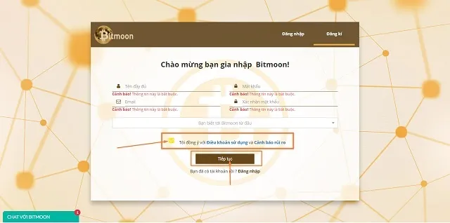 Điền đầy đủ thông tin do sàn yêu cầu rồi nhấn chọn tiếp tục