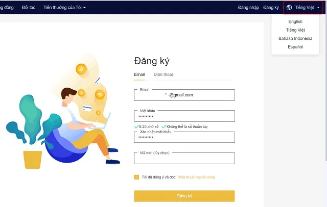 Điền đầy đủ thông tin mà LMT yêu cầu rồi nhấn chọn nút đăng ký