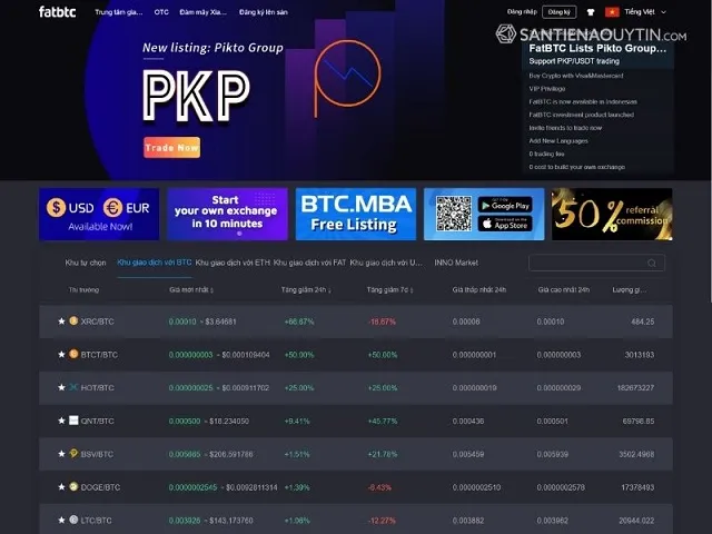 Đồng coin và token được hỗ trợ tại sàn giao dịch