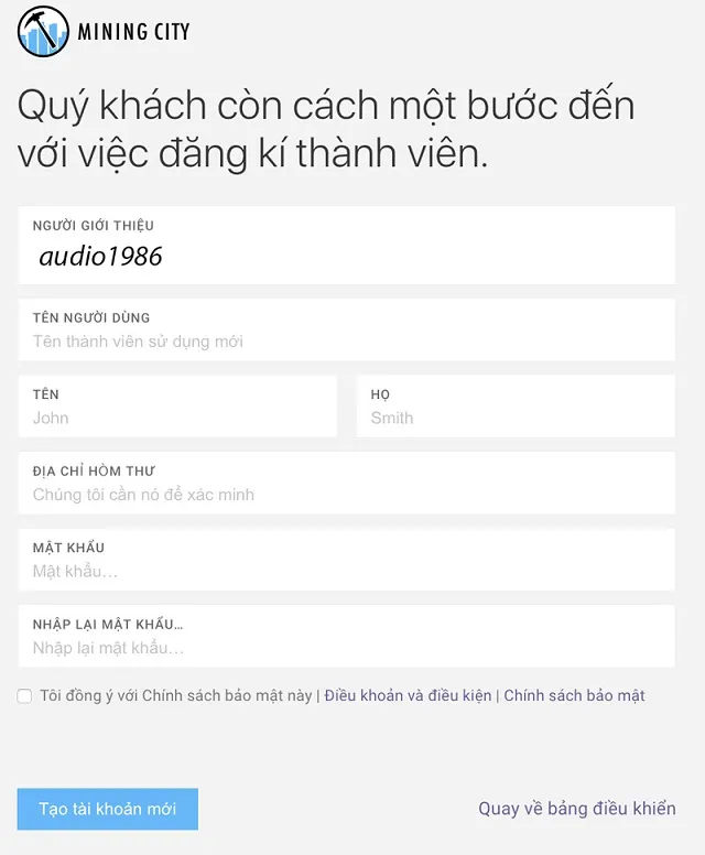 Hướng dẫn cách đăng ký tài khoản bằng việc nhập thông tin cá nhân và thông tin đăng nhập