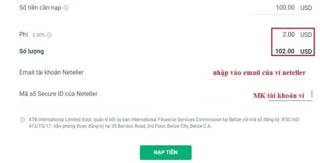 Nạp tiền vào sàn XTB thông qua ví điện tử Neteller