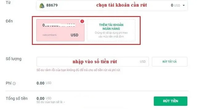 Nhập số tiền muốn rút về tài khoản ngân hàng