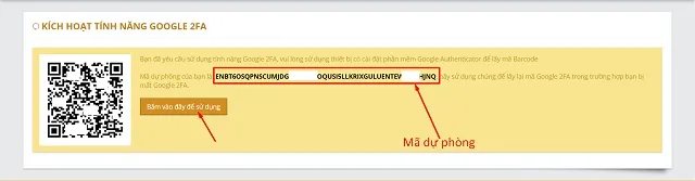 Quét mã QR và lưu trữ mã dự phòng để tránh trường hợp quên mật khẩu