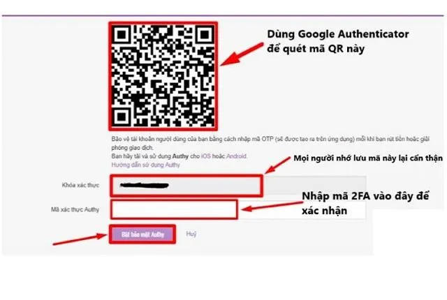 Quét mã QR và nhập mã xác thực