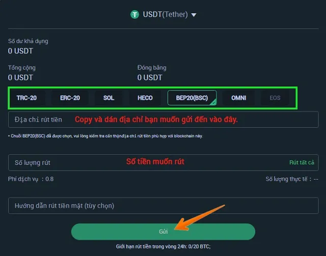 Rút tiền từ MXC