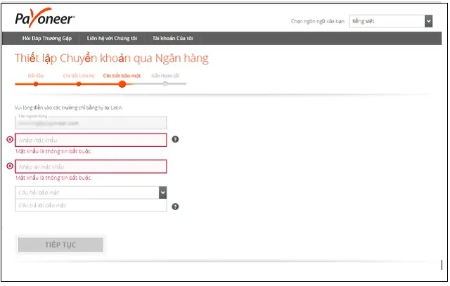 Thiết lập chuyển khoản ngân hàng