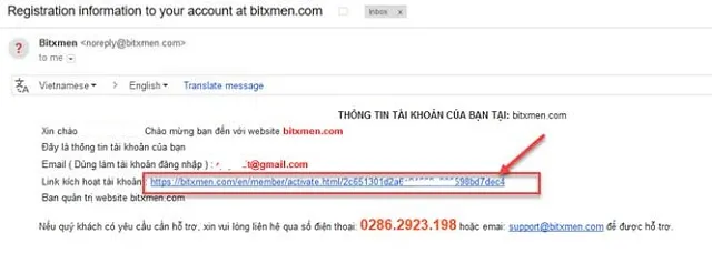 Truy cập vào đường link mà sàn gửi trong gmail để kích hoạt tài khoản