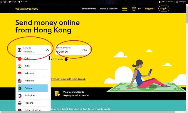 Truy cập vào website của Western Union