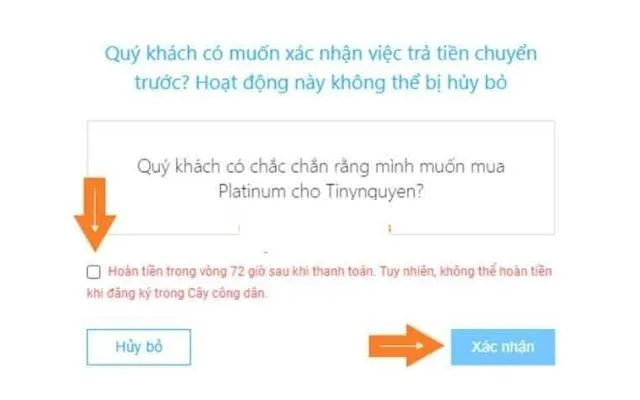 Xác nhận hoàn tất mua gói đào Bitcoin